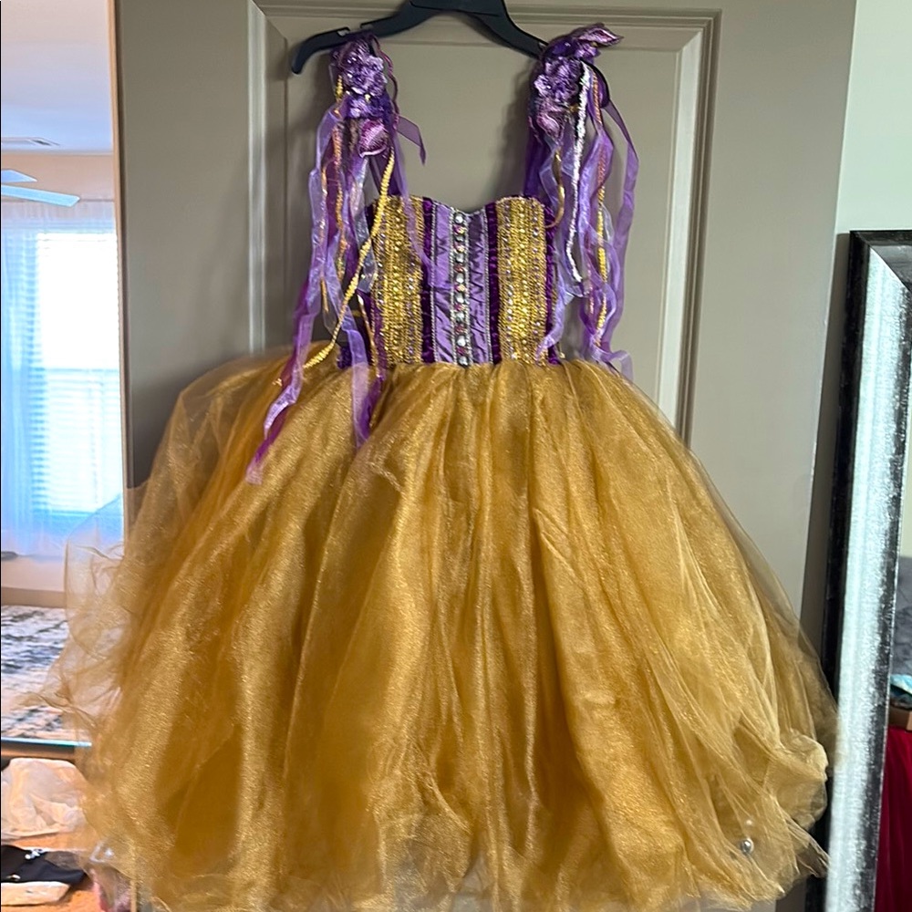 Elegant Gold and Purple Kids Formal Dress